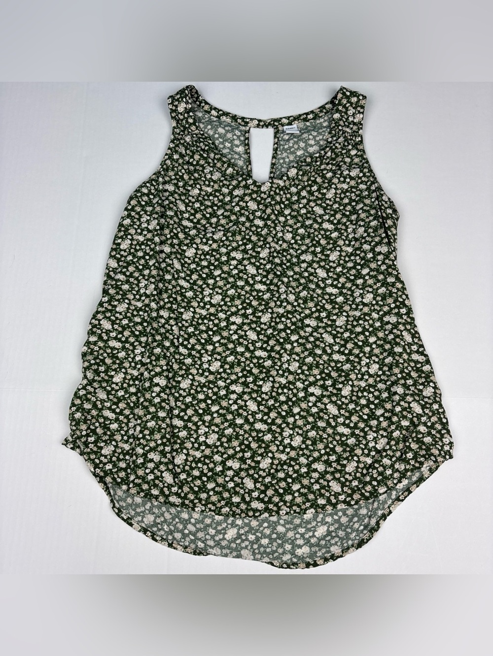 Old Navy Women Small Shirt Tank Green Cream Floral Sleeveless Round Hem Rayon